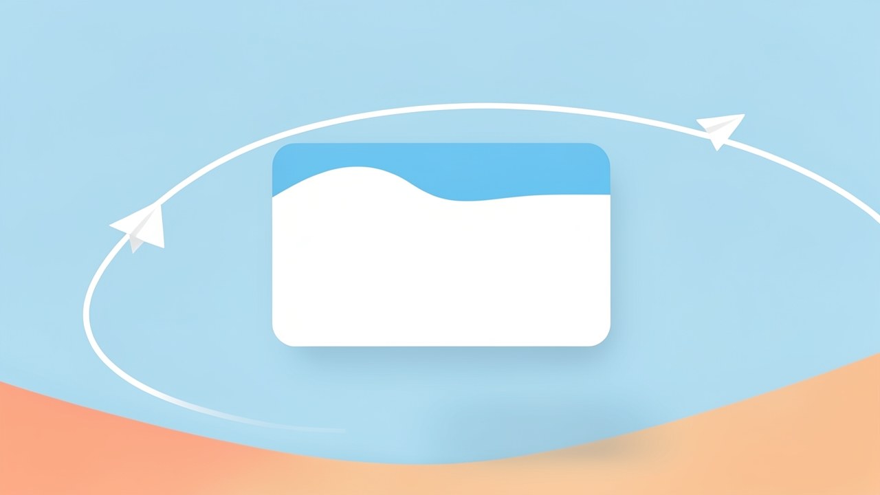 A conceptual illustration of a credit card merging into an open sky with a winding flight path and a subtle airplane silhouette.