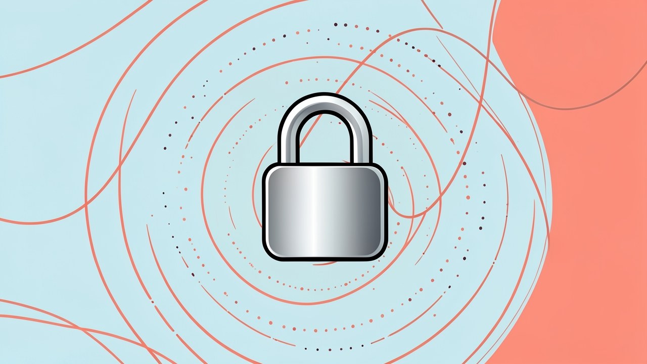 A minimalist graphic of a padlock integrated with a data flow diagram, symbolizing privacy and security.